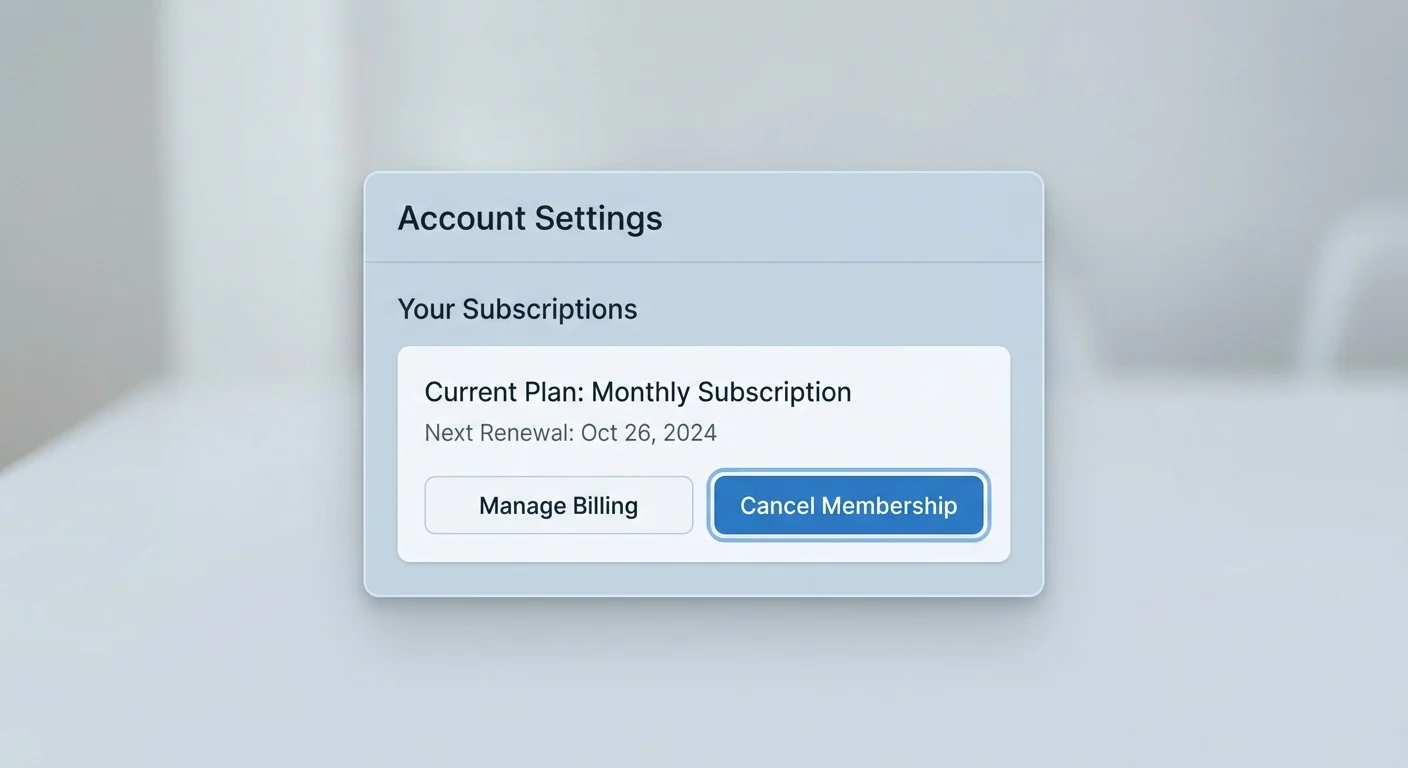 Generic subscription management panel with a 'Cancel Membership' button highlighted.