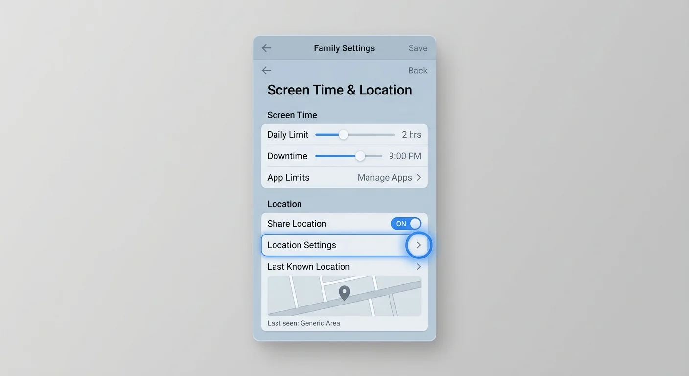 Family Link screen time and location options