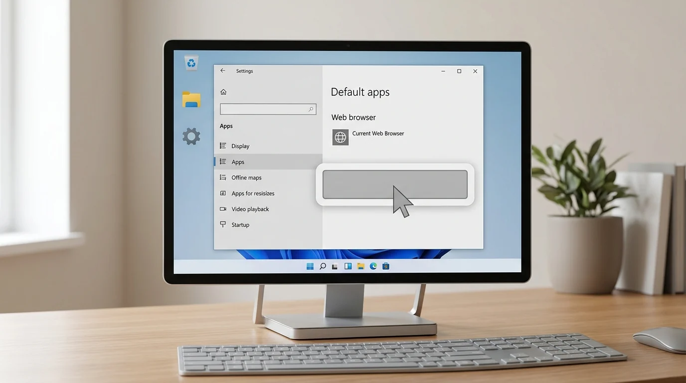 Screenshot of Windows 11 Settings showing 'Default apps' with 'Web browser' highlighted, indicating where to change the default browser.
