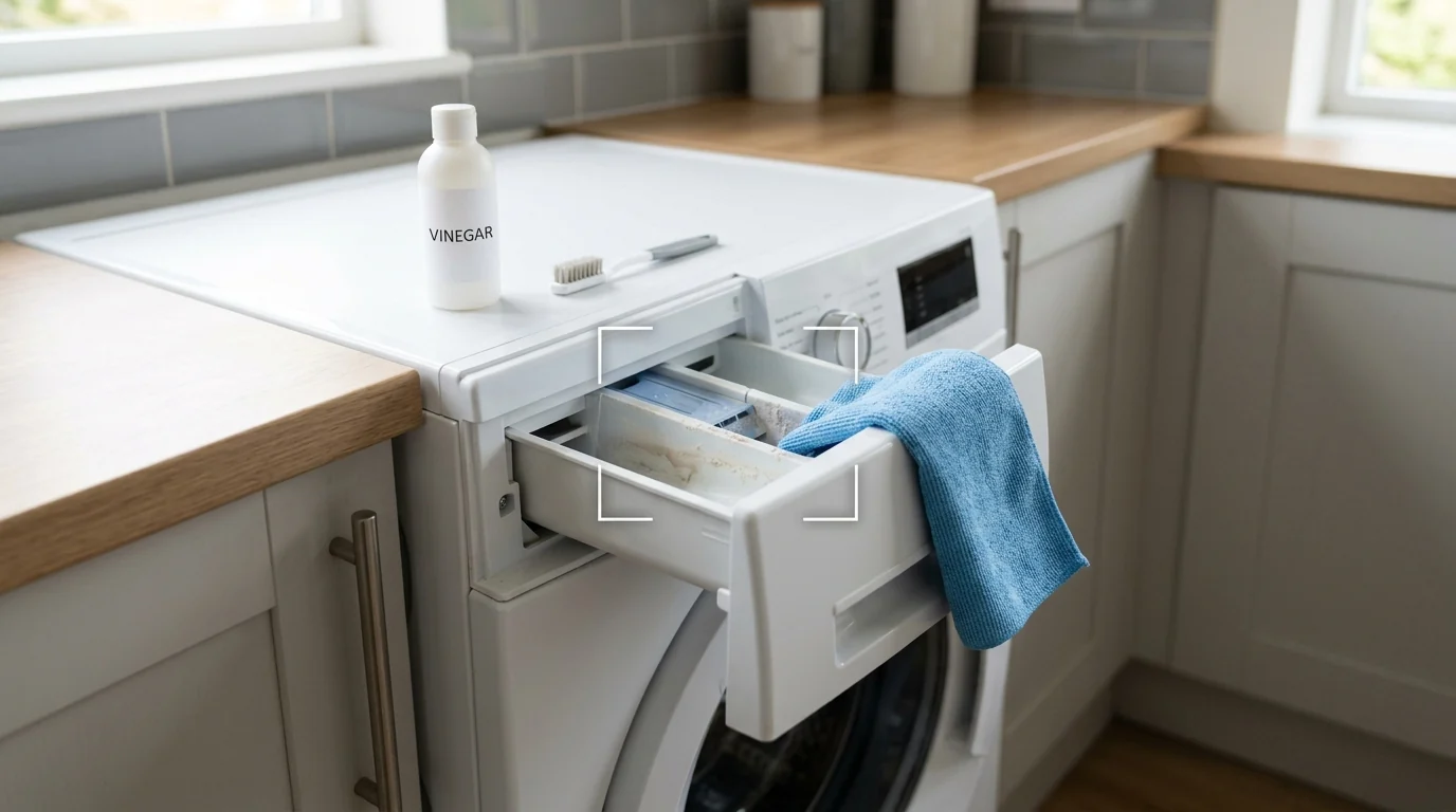 Detergent drawer removed from a washing machine