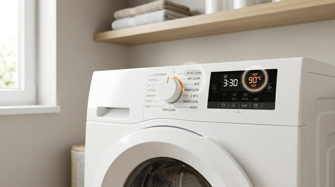 Washing machine running a hot cleaning cycle