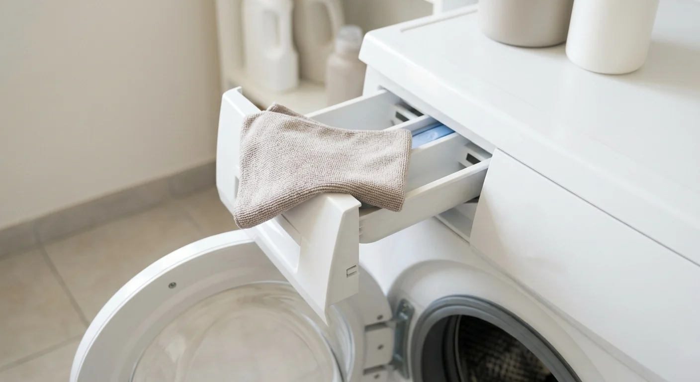 Open washing machine door and detergent drawer drying after cleaning